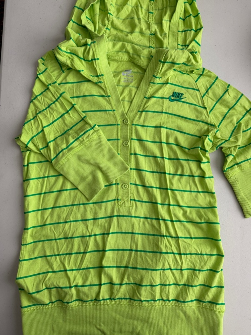 💚💛🏃🏻‍♀️NIKE Green Striped Hoodie Tunic Top🧘🏻‍♀️🚵🏻‍♀️